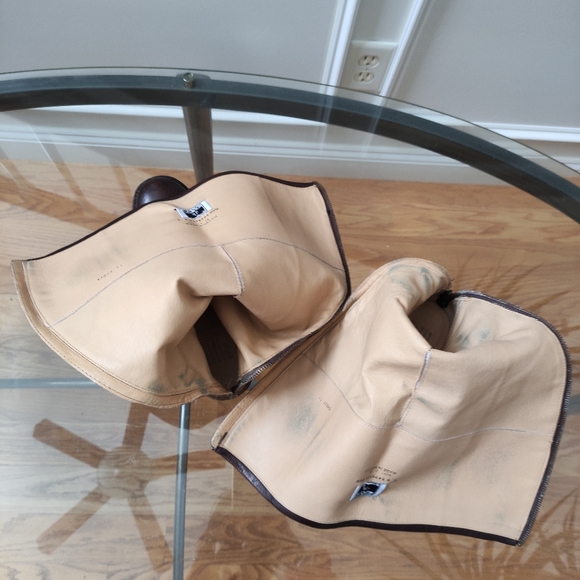 FRYE Phillip Studded Brown Leather Harness Tall Leather Boots women's 9B - Picture 12 of 16